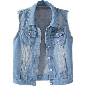 Women's Denim Vest Cotton Polyester Slim Fit Sleeveless Casual Jacket